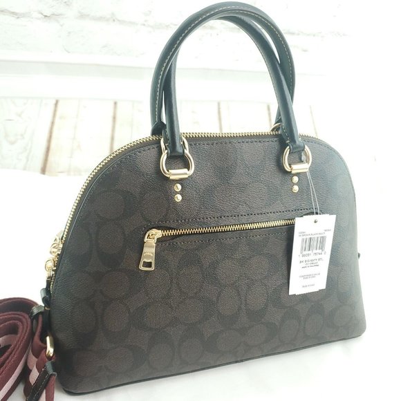 Coach Womens Brown Signature Canvas Ski Patches Double Handles Katy Satc… - Picture 3 of 13